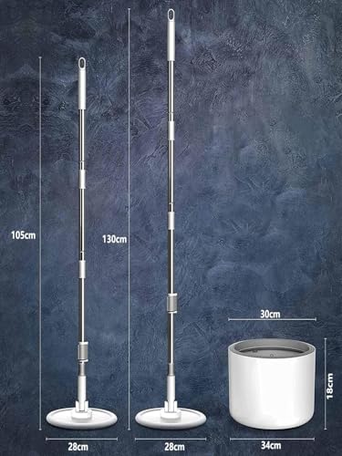Image of Mevigo 360Spin Mop with Bucket|Dual Drive Floor Cleaning System with Stainless Steel Wringer|Super Absorbent Microfiber Heads 2 Refills Easy Self-Wringing MopSet for Home &Office (White, Round)