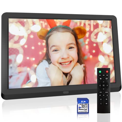 10 Inch Digital Picture Frames IPS Screen Digital Photo Frame 1920x1080 Electronic Photo Albums with Remote Control Easy Setup Video Music Photo 16:9 Auto-Rotate 32GB SD Card