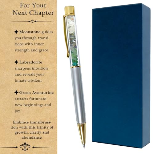 LIMGUVK Anxiety Crystal Pen with New Chapter Card Inspirational Gift for New Beginnings New Job & Back to School Encouragement Gift for Women Students Loved Ones Coworkers & Friends