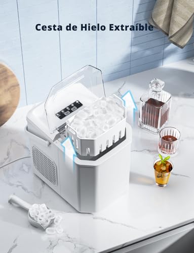 Miniatura 8 de Máquinas Para Hacer Hielo, Maquina De Hielo Portátil Y Autolimpiante Con Mango, Equipado Con Hielo Pala De Puede Colocar Boca Abajo, 9 Cubitos Hielo Tipo Balas 6-10 Minutos, 12kg 24h
