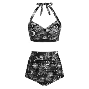 Holipick Women Two Piece Swimsuit High Waisted Bikini Sets Tummy Control Bathing Suit Vintage Halter Swimwear