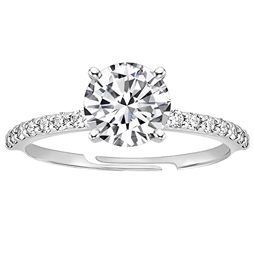 Whaline 32 Pack Silver Bridal Shower Diamond Ring Fake Diamond Engagement Rings Artificial Adjustable Ring for Wedding Table Decoration Party Supplies Favor Accents Cupcake Toppers