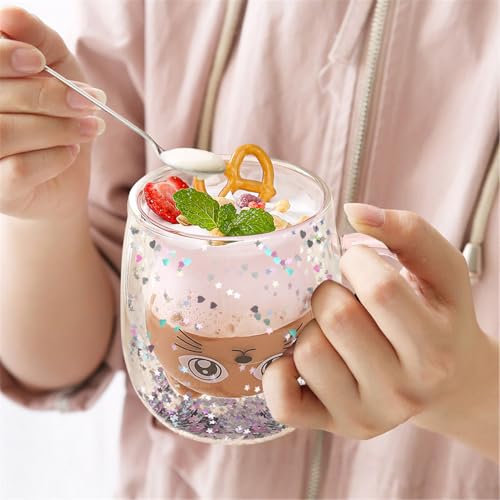 Gifts for Women Cat Gifts Double Walled Glass Coffee Latte Cup Cute Stuff Cat Mug Gifts for Her Christmas Stocking Fillers,Birthday,Valentines,Halloween Presents for Women,Kid,Mum,Teacher