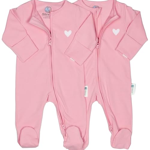 AdoraCub 2-Pack Baby Sleepsuits 2 Way Zips, Organic Cotton |