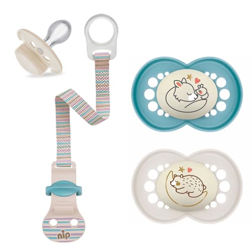 MAM Skin Soft Lot de 2 tétines en silicone avec boîte de transport stérilisée et attache-tétine NIP 6-16 mois