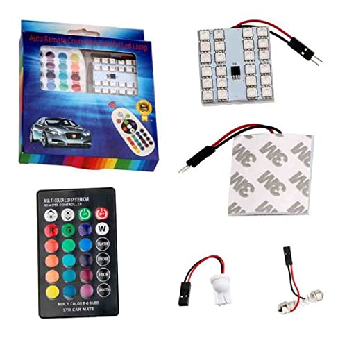 AutoTrends 2pcs RGB 5050 24SMD LED Panel Dome Light Auto Remote