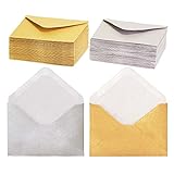 Gift Card Envelopes - 100-Count Mini Envelopes, Paper Business Card Envelopes, Bulk Tiny Envelope Pockets for Small Note Cards, Gold and Silver, 50 Each, 4 x 2.7 Inches
