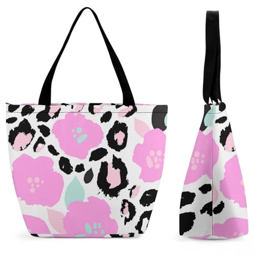 Sac à bandoulière imprimé léopard rose : le grand cabas mode de 28.5x18x32.5cm