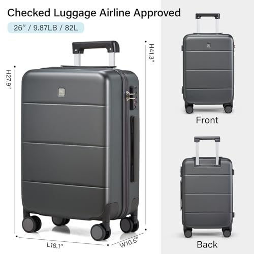 Hanke 26 Inch Luggage Large Suitcase With Spinner Wheels Tsa Luggage Suitcases Hard Case Luggage For Women & Men Rolling Checked Luggage(Graphite Grey)2
