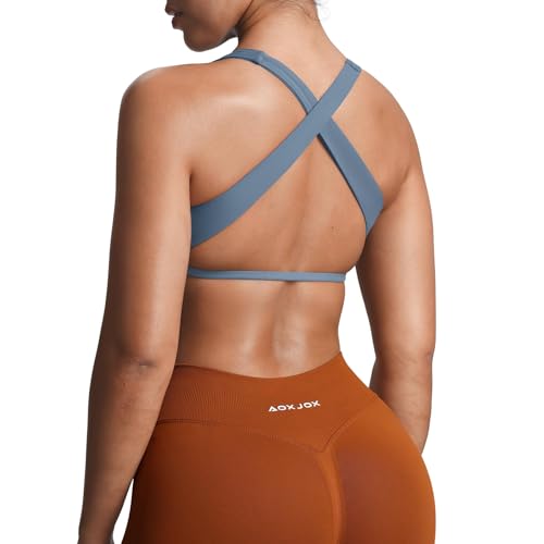 Image of Aoxjox Women's Workout Sports Bras Square Neck Emma Cross Back Fitness Training Gym Bra Yoga Crop Tank