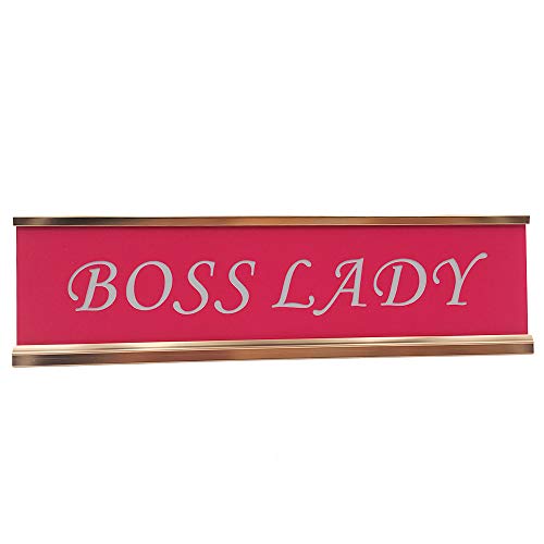 Boss Lady - Funny Desk Plate Gag Gift for Boss (Pink, 2" 8")