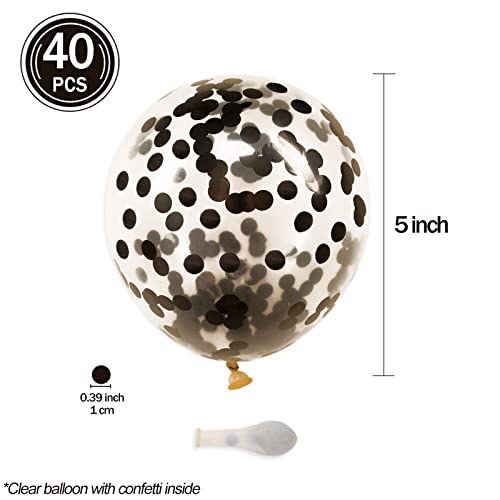 Image of Black Confetti Balloons, 40 Pcs 5 Inch Clear Balloons with Confetti Inside for Birthday Party Graduation Engagement Cake Topper Decor Bridal Shower Baby Shower Decoration Supplies