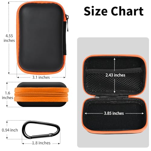 Image of Earbud Case Portable EVA Storage Bag Cell Phone Accessories Organizer with Carabiner for Wired /Wireless Earphone, Earbud, Earpieces, SD Memory Card, Camera Chips, Tech Pouch, Rectangle,Orange