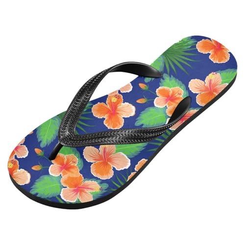 Orange Hibiscus Palm Leaves Flip Flops for Beach Thong Sandals Anti-slip Lightweight Shower Shoes for Summer Travel Swim2
