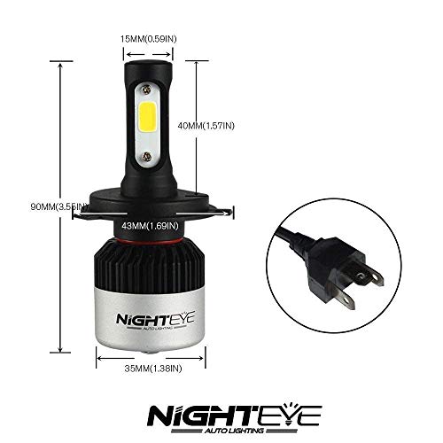 Image of NIGHTEYE NE-0150 H4 LED Headlight Bulb Hi /Low Beam Xenon Light Conversion Kit for Cars (White, 72W, 2 Bulbs)