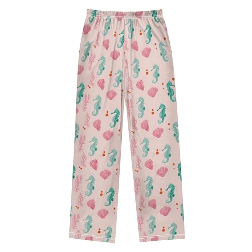 Green Seahorse Pattern Pajama Pants Lounge Sleep Pants Elastic Waist Long Pajama Bottoms with Pockets for 6-14 Years2