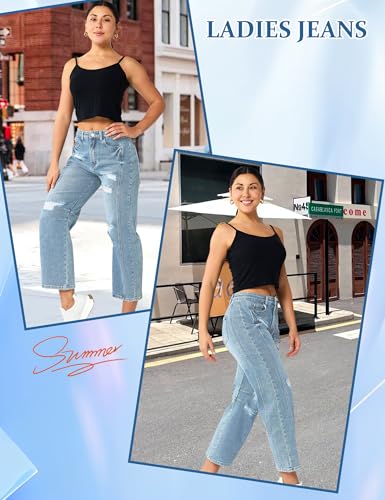 Barrel Jeans Women Stretchy Fabric & Ripped Style Wide Leg Ankle Pants, Suit for Midsize Woman Everyday Casual3