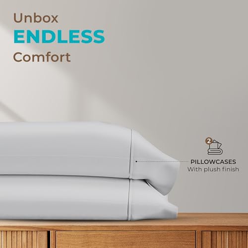 THREAD SPREAD Pillow Cases Queen Size Set of 2-800 Thread Count 100% Egyptian Cotton Pillow Cases Standard Size, Silky Soft, Sateen Weave Luxury Hotel Bed Pillow Covers for Sleeping - Silver Grey