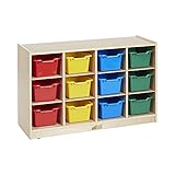 ECR4Kids 12 Cubby Mobile Tray Cabinet and 15 Scoop Front Bins, 3x4, Kids Furniture, Assorted