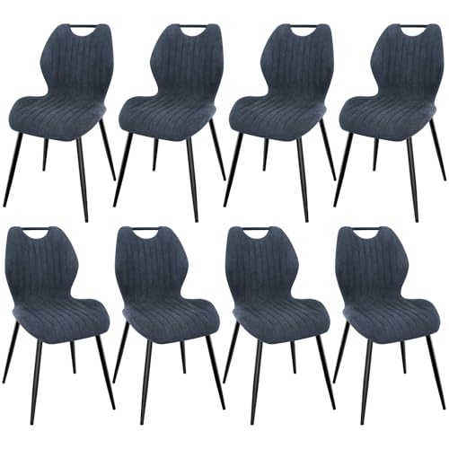WAFTING Esszimmerstühle 8er Set, Gepolsterter Stuhl mit Hohe Rückenlehne aus Stoff und Schwarz Lackierte Metallfüße, für Esszimmer, Schlafzimmer und Empfang, Helles Schwarz