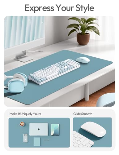 Image of YSAGi Leather Desk Protector, Office Mat, Large Mouse Mat, Non-Slip PU Leather Blotter, Laptop Desk Mat, Waterproof Writing Pad for Office and Home(Aquamarine, 63 inch x 24 inch)