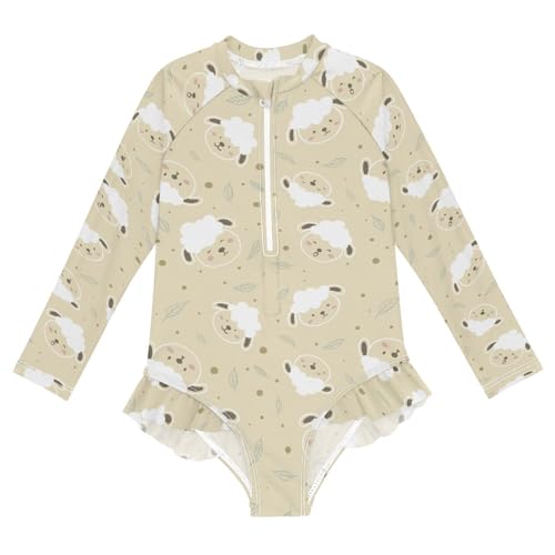 Animal Sheep Girls Swimsuit One Piece Rash Guard Girls' Swimwear Long Sleeve Swimsuits for Girl Size 3-12T2