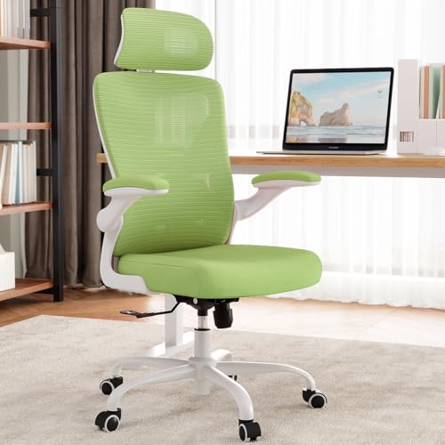 Image of Ergonomic Office Chair - Mesh Desk Chair with Adjustable Lumbar Support High Back Computer Gaming Chairs - Big and Tall Office Chairs Adults, Comfortable for Long Hours, Green