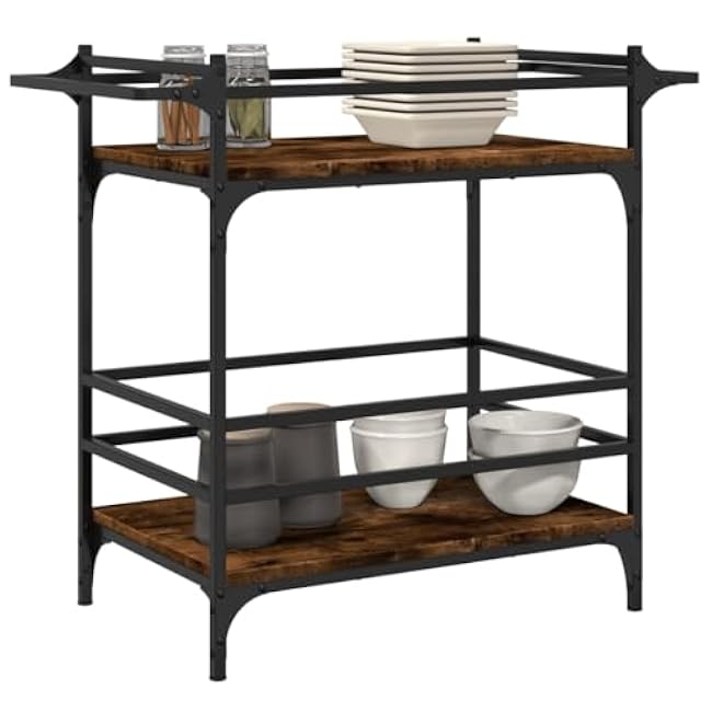 Kitchen Trolley Smoked Oak with Engineered Wood and Steel Frame, Ample Storage, 4 Casters for Stability and Mobility, 32.3 L x 15.7 W x 30.9 H-vqQy6OA5