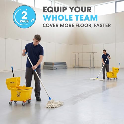 Image of SIMPLI-Magic Side Press Wringer Combo Commercial Mop Bucket on Wheels, 2-Pack, 35 Quart, Yellow, Including Wet Floor Caution Sign and Mop Set, Polyethylene