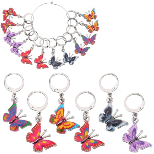 SUNNYCLUE 1 BOX 24PCS Enamel Crochet Stitch Markers Knitting Markers Charms Metal Alloy Cute Butterfly Insect Leverback Clasp Crocheting Charms Bulk for Sewing Weaving Threading Women Diy Craft Supply