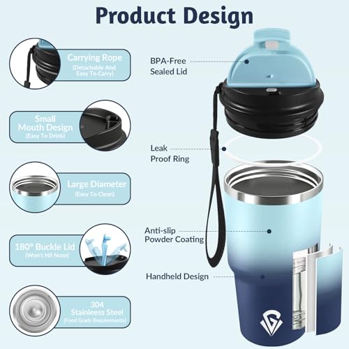 HoneyHolly Thermobecher 600 ml, Wiederverwendbar, Edelstahl Kaffeebecher-to-go Thermo, Auslaufsicher, Doppelwandiger Trinkbecher, Isolierbecher, Travel Mug für Heißen Kaffee, Tee und Kalte Getränke 2