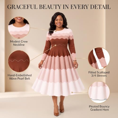 Midi Dresses for Women Fall 2026 Pearl Elegant Church Viral Bouncy Dress - image 3