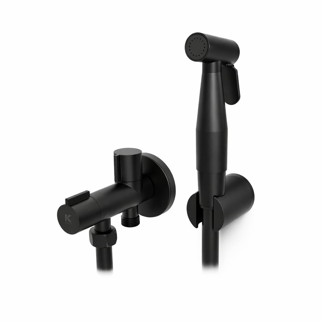 KÄLLA - Grifo Higiénico Empotrado con Ducha Bidet Negra para Inodoro Baño Japonés Bidet Sprayer Manguera Metálica Sistema Antifugas Sustituto de Bidet
