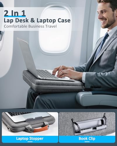Image of Hard Laptop Case 13 Inch for HP Dell Lenovo ASUS Acer - 2 in 1 Laptop Sleeve & Lap Desk with Stopper and Book Clip, Shockproof Waterproof 14.2 MackBook Pro Case - Gray
