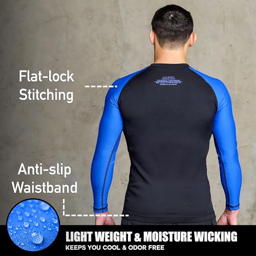 Elite Sports Men's Jiu Jitsu BJJ Rash Guard, Long Full Sleeve Compression Shirt for Sports Nogi Training, IBJJF Rank Color