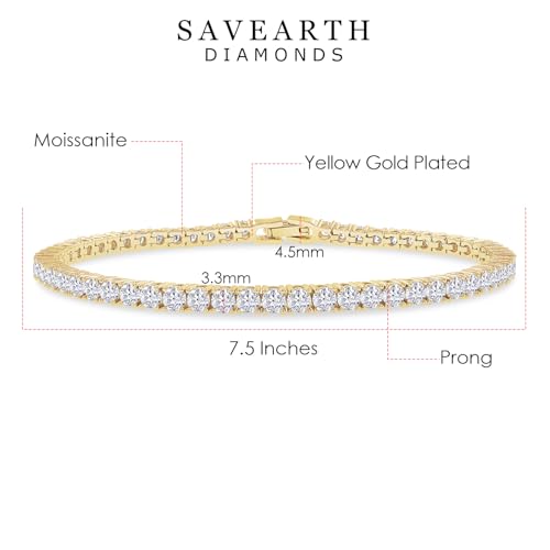 18K Gold Plated Moissanite Tennis Bracelet for Women | 3.3MM Width Round Moissanite Diamond Stackable Cuff Bracelets | Gold Bracelets for Her (5.10 Cttw To 5.90 Cttw)2