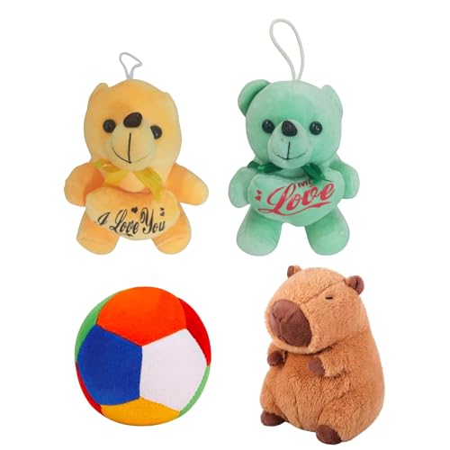 Image of EITHEO Teddy Green Yellow Capybara Softball Multicolor Toy Pack 4 Soft Plush Stuffed Animals for Kids Boys Girls | Gift Set