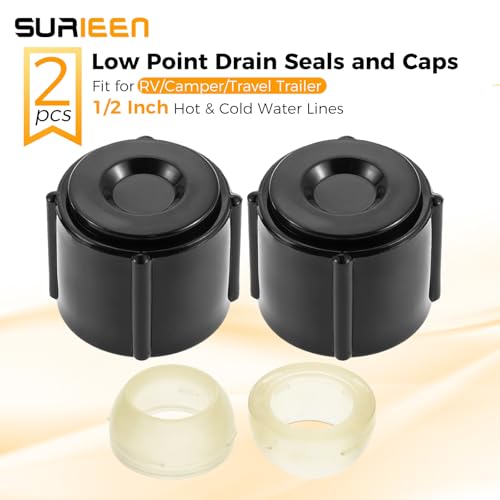Image of 2pcs Low Point Drain Seals and Caps | Fit for RV /Camper /Travel Trailer- 1 /2 Inch Hot & Cold Water Lines