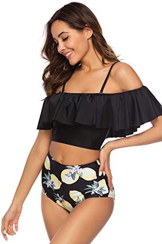 Conjunto de biquíni feminino Donnalla com babados e cintura alta, Laranja, Large