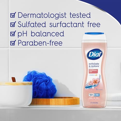 Image of Dial Body Wash, Exfoliate & Restore Himalayan Salt, 16 Fl Oz, Hydraclean Complex & Vitamin E, Gentle, Leaves Skin Feeling Nourished, Dermatologist-Tested, No Parabens & Sulfates,(Pack of 8)