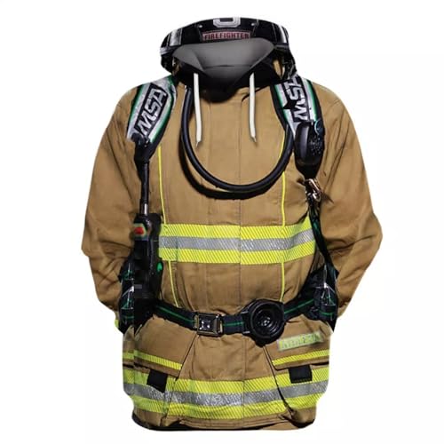 QFCFRQ Cosplay Fireman Hoodie Firefighters Uniform Pullover 3D Printed Hooded Sweatshirt Halloween...