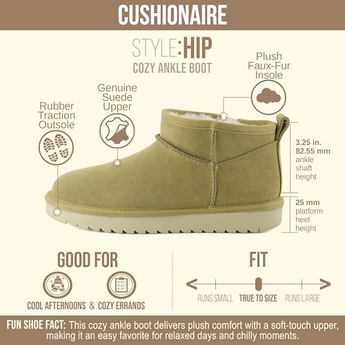 Image of CUSHIONAIRE Hip-3 Genuine Suede Leather Ankle Boots for Women - Pull On Cozy Faux Fur Boots Womens Shoes with Comfortable Memory Foam