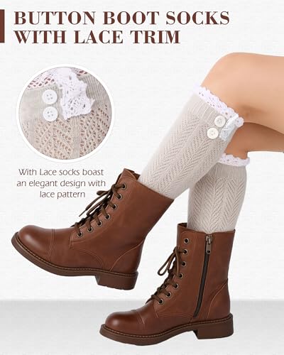 Image of Syhood Long Button Boot Socks with Lace