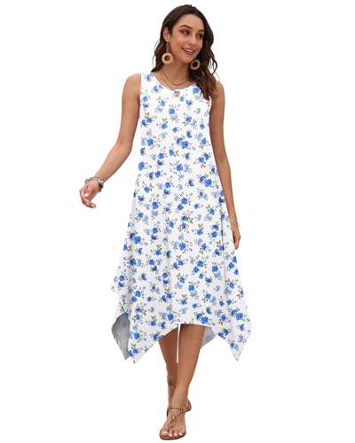 Image of AUSELILY Women's Summer Dresses Casual Sleeveless Midi Tank Beach Dress | Women's Asymmetrical Hem Sundress with Side Pockets, Great for Beach, Vacation & Daily Wear