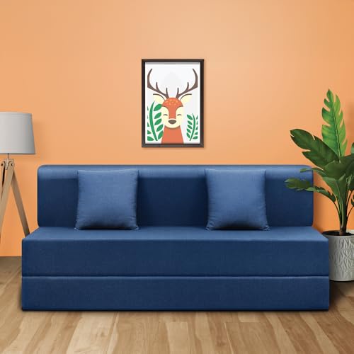 Sleepyhead Napster Sofa Cum Bed | 3-Year Warranty | 3 Seater Foldable Sofa Bed with 2 Cushions | 5-in-1 Convertible Sofabed | High-Density Foam | Washable Cover | Indigo Blue (6 X 5 Feet)