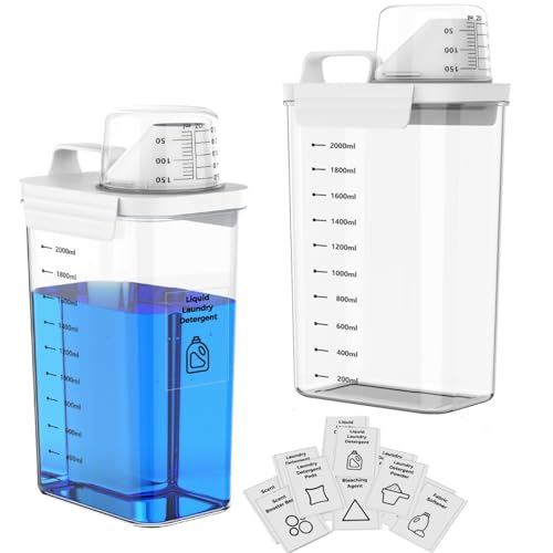 Anhow 2300ml Dispensador de Detergente, Dosificador Detergente Lavadora con Vaso Medidor Sin BPA con 6 Pegatinas de Categorías para Detergente y Detergente en Polvo - Transparente Anhow 2300ml Dispensador de Detergente, Dosificador Detergente Lavadora con Vaso Medidor Sin BPA con 6 Pegatinas de Categorías para Detergente y Detergente en Polvo - Transparente
