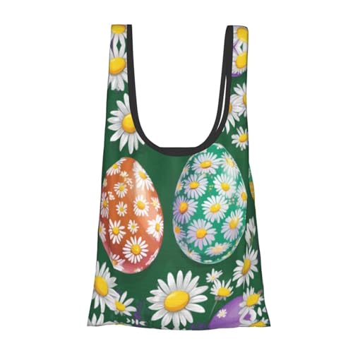 Easter Eggs Print Grocery Shopping Bags Reusable With Flowers Plant Lover Gifts Shopping Bag Lightweight Foldable Bag