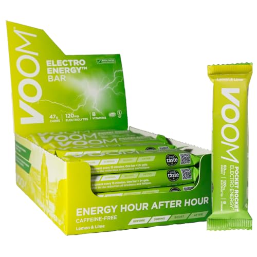 VOOM Pocket Rocket Electro Energy Bar - 47g Lemon and Lime - Electrolyte Bar for Running Cycling Endurance Sports - Lightweight Snack - 120mg Electrolytes 45g Fast-acting Carbs - Gluten Free Vegan