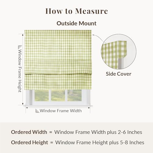 Image of TWOPAGES No Drill Cordless Buffalo Plaid Roman Shades Roman Blinds for Windows, Custom Made Room Darkening Country Checkered Blinds Farmhouse Shades, Olivine Small Plaid, 1 Piece