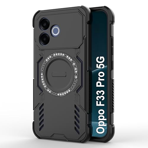 Image of Zapcase Back Case Cover for Oppo F33 Pro 5G | Magnetic Case with Built-in Metal Ring | Supports MagSafe Charger, Wallet & Car Mount | Shockproof Hybrid PC + TPU | Black